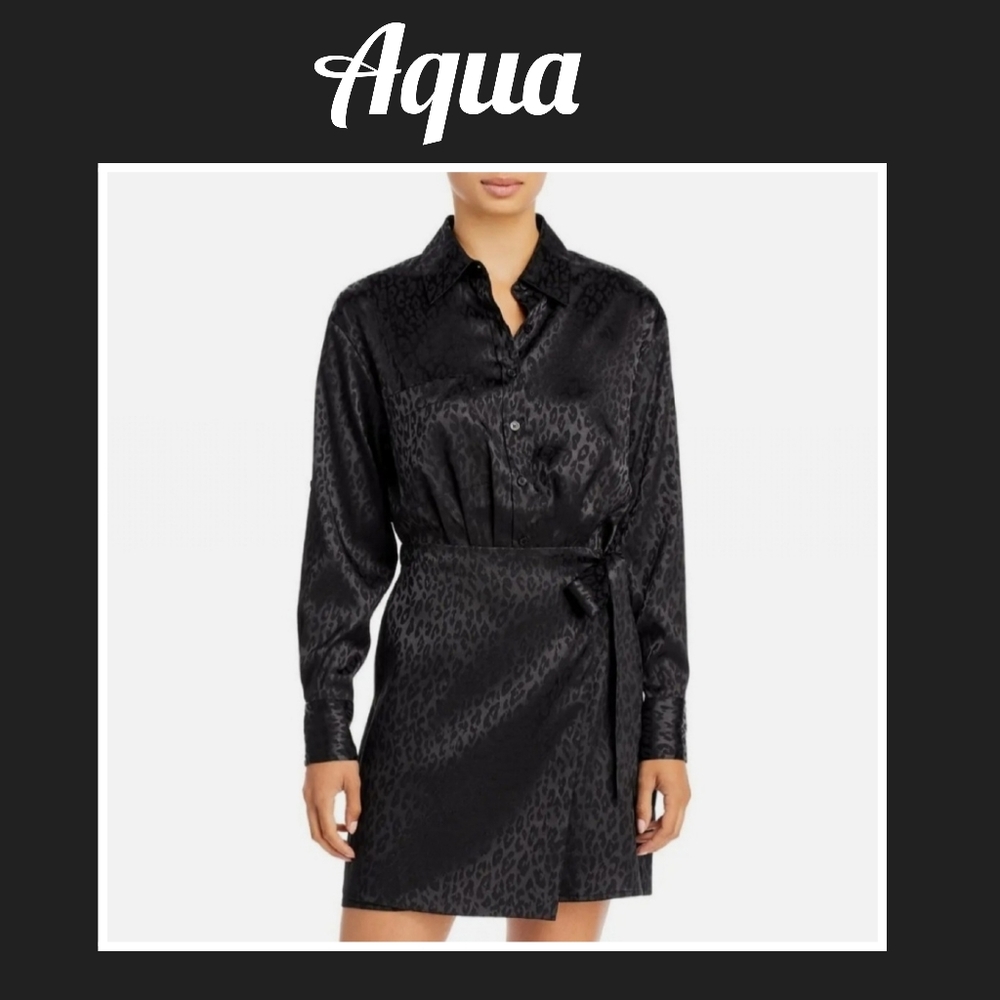 AQUA Animal Print Jacquard Mini Shirtdress